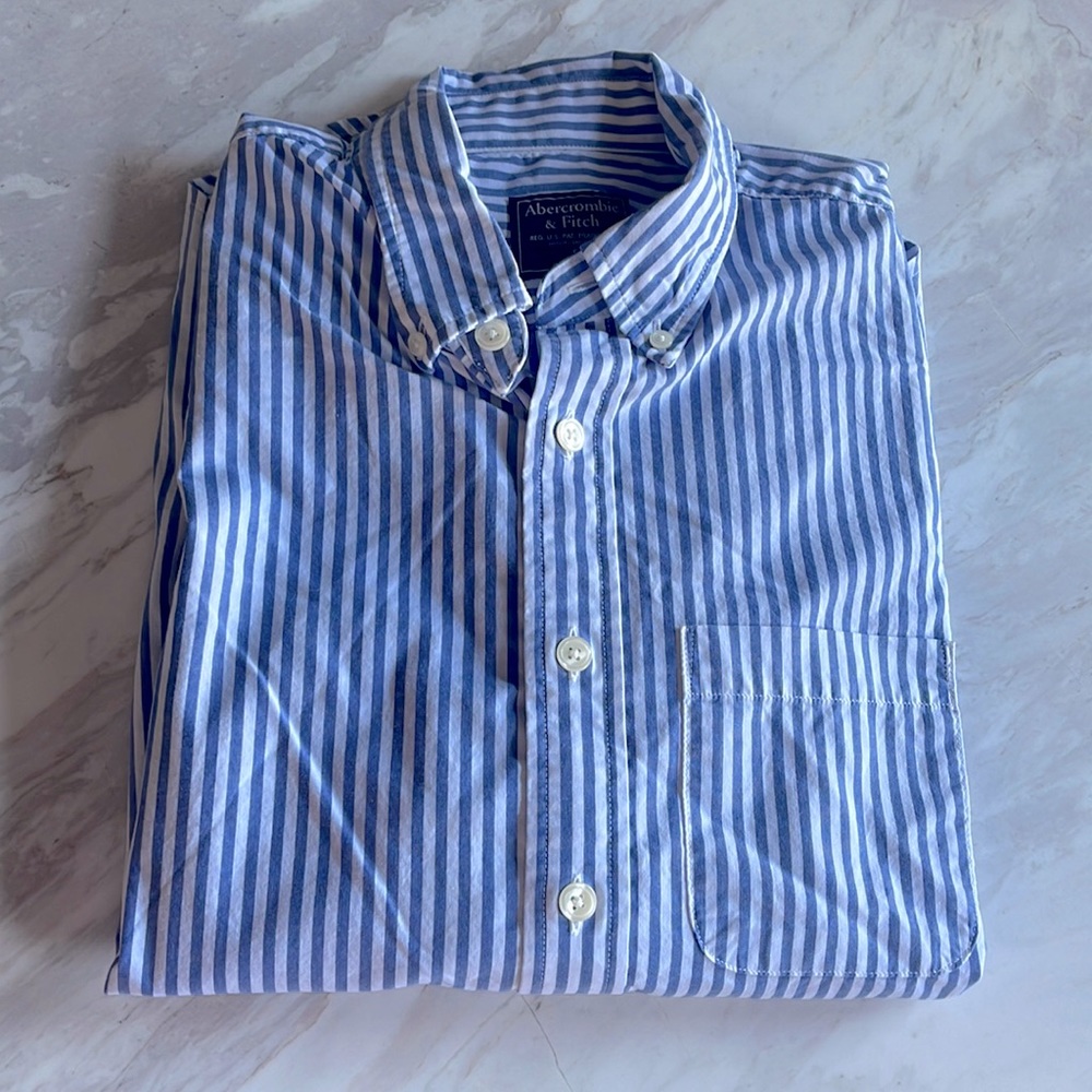 Abercrombie & Fitch Mens’ Blue and White Striped Button Down Shirt NWOT